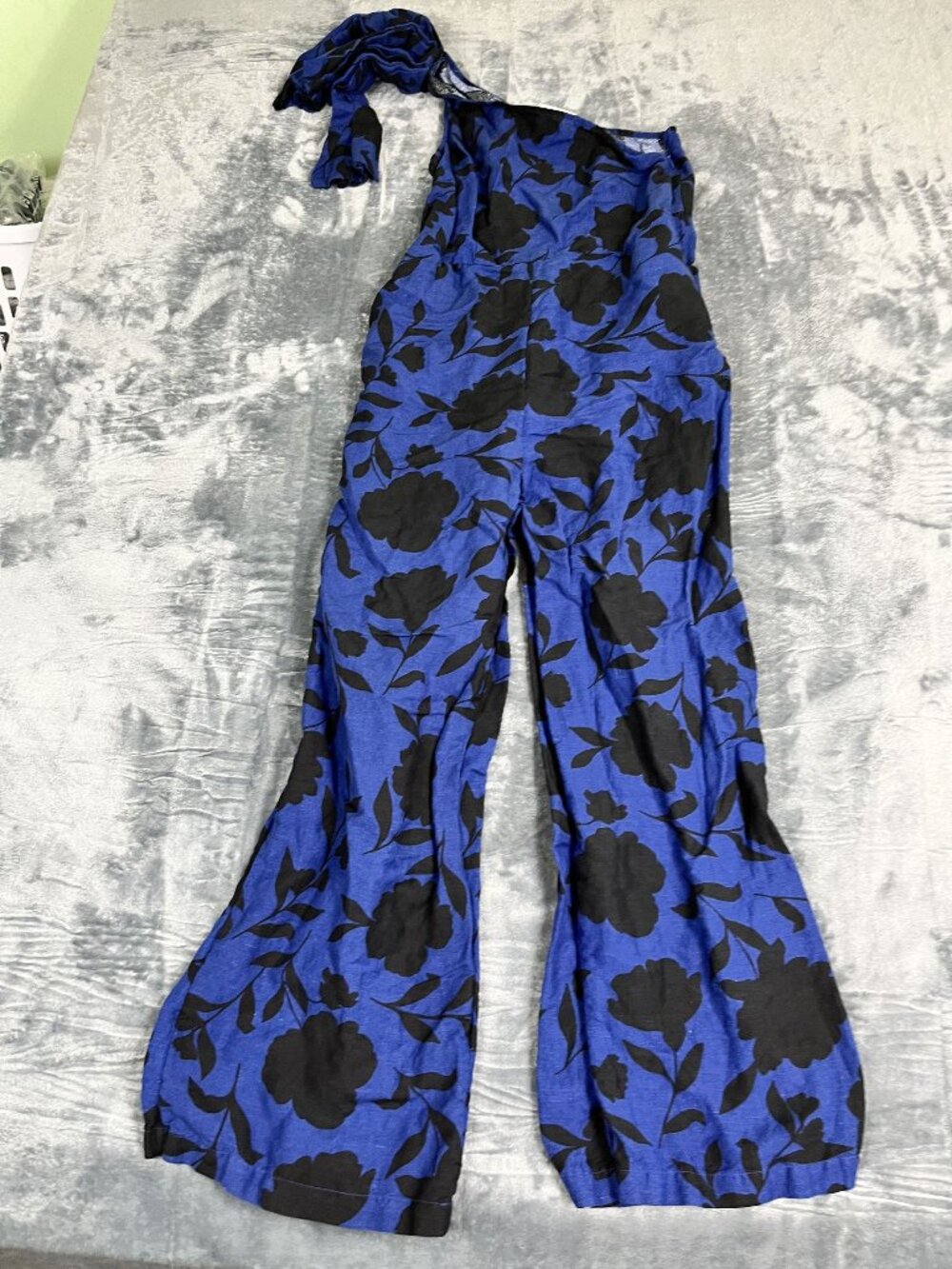 Kate Spade Womens 4 Blue & Black Floral Wide Leg Jumpsuit Sleeveless